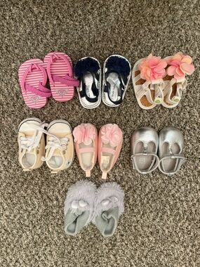 7-Pair Baby Girl Size 1 Shoe Lot - Like New